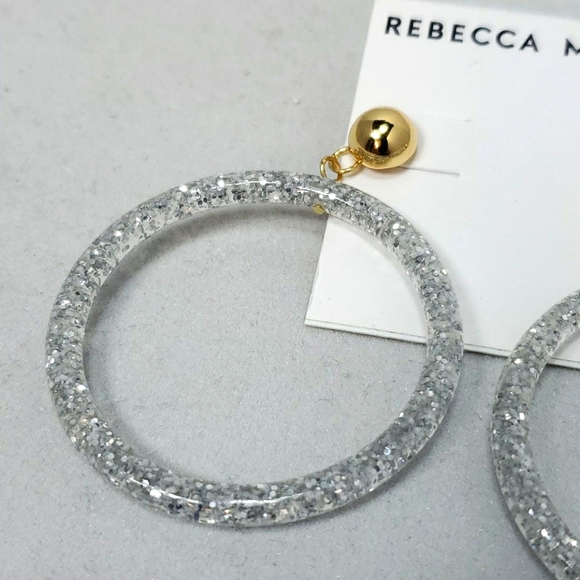 Rebecca Minkoff Glitter Resin Frontal Hoop Earrings silver - Picture 6 of 7